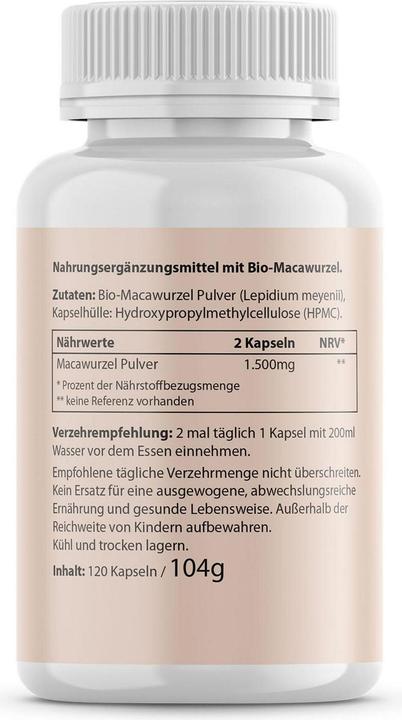 Nutritional values and ingredients Biotanicals Maca (120 pcs., Capsules, 140 g)