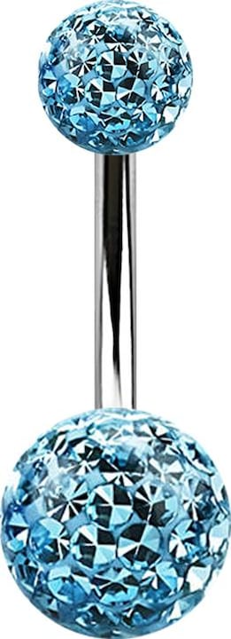 Produktbild Star Piercing Banane silber mit zwei Kristall Kugeln aqua Epoxy Schutzschicht (ohne Messing, Chirurgenstahl 316L)