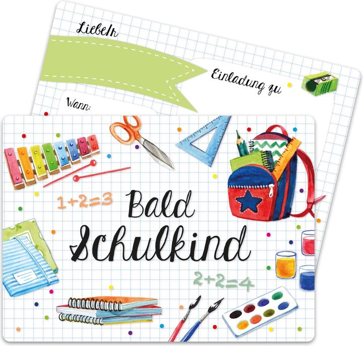 Papierdrachen Einschulung Einladungskarten Set 6 Wasserfarben (13 Stk.)