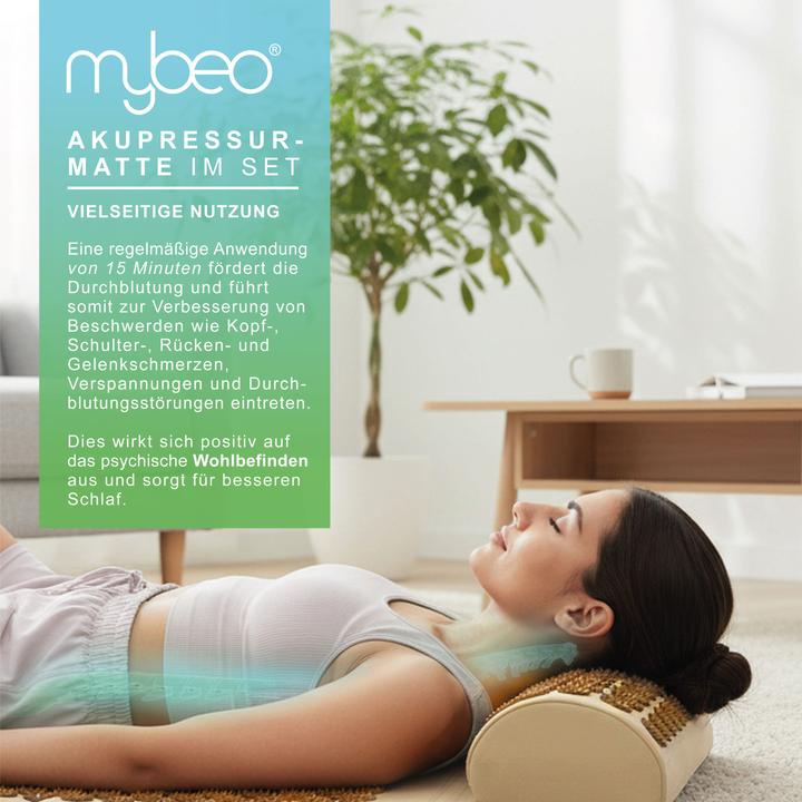 Produktbild Mybeo Akkupressurmatte für Massagen 68x42 cm, Kokosfaserfüllung, Tragetasche, bei Kopfschmerzen & Migräne