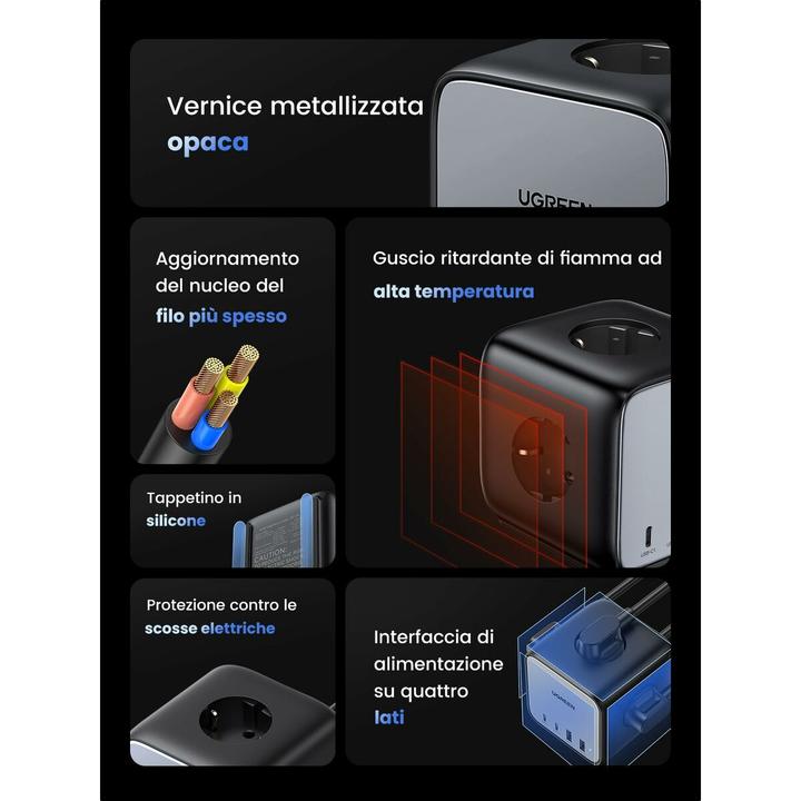 Productafbeelding Ugreen Cube CD268 65W USB / USB C + 3x AC (1x, CEE 7/4, USB-A, USB-C, 1.80 m)