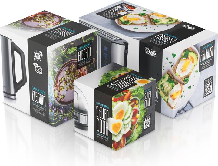 Produktbild Arendo Frühstücks Set, Wasserkocher 1,5l Temperaturwahl, 4 Scheiben Toaster & Eierkocher für 7 Eier, Silber