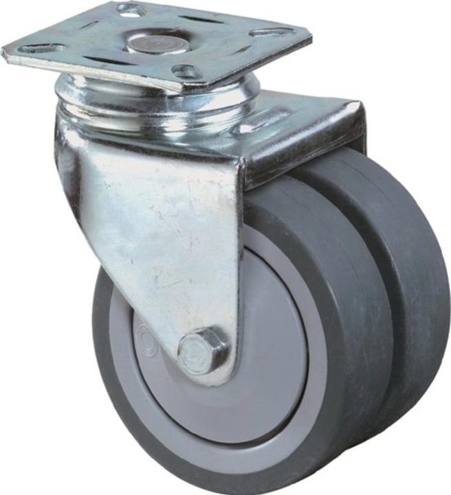 Actual product image BS Rollen Double swivel castor 75 mm 80 kg without brakes rubber grey 77 x 67 mm