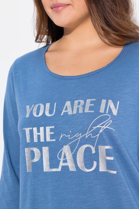 Produktbild Ulla Popken Shirt, Metallic-Schriftmotiv, A-Linie, Rundhals, 3/4-Arm (46, 48)