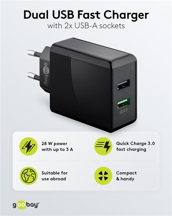Produktbild Goobay Dual USB-A Schnellladegerät (28 W)