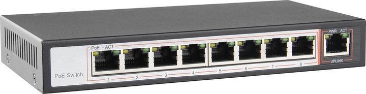 Actual product image Jovision PS08 PoE Switch 8+1 Ports 60 Watt Plug and Play Metal Housing Status LEDs on Ports (9 ports)