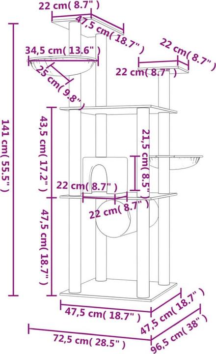 Actual product image vidaXL Kratzbaum (141 cm, Light grey)