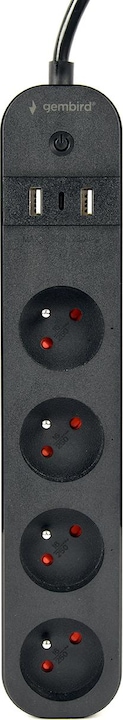 Produktbild Gembird Smart Steckdosenleiste mit USB-Ladegerät 4 französische Steckdosen schwarz (4 x, CEE 7/3, 1.50 m)