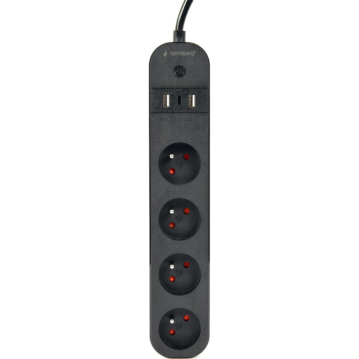 Gembird, Steckdosenleiste, Smart Steckdosenleiste mit USB-Ladegerät 4 französische Steckdosen schwarz (4 x, CEE 7/3, 1.5...