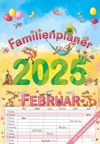 Immagine prodotto Alpha Edition Agenda familiare Cartoon 2025, 23,7x34cm, calendario familiare con 6 colonne e molte