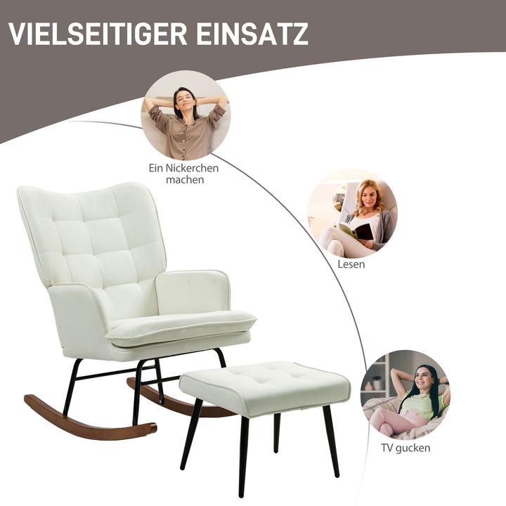 Immagine prodotto Homcom Schaukelstuhl mit Hocker Polyester, Schaumstoff Cremeweiss