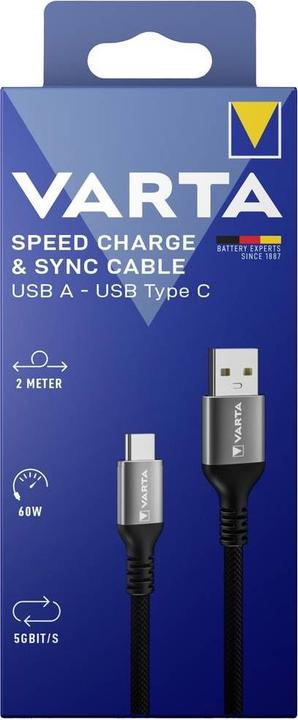 Actual product image Varta Speed Charge & Sync Cable USB A to USB Type C (2 m, USB 3.0, 60 W)