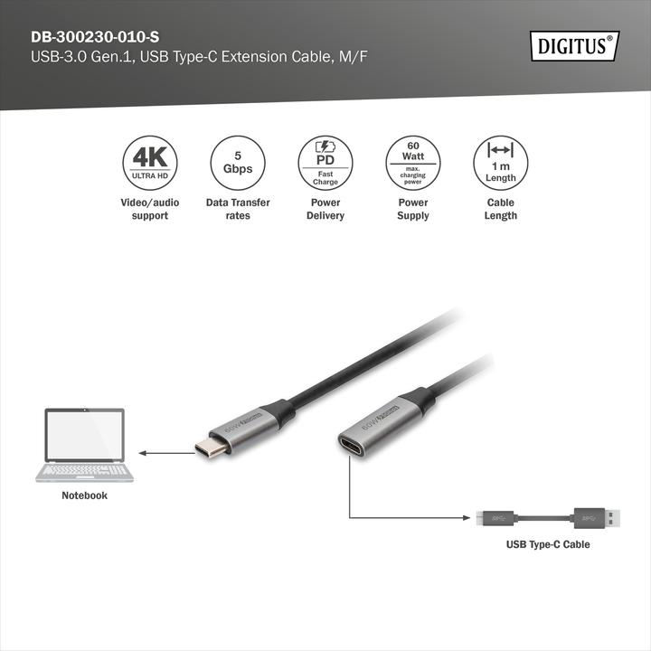 Actual product image Digitus USB Type C - USB Type C (1 m, USB 3.2 Gen 1, 60 W)