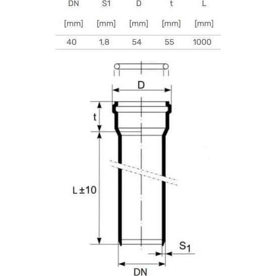 Thumbnail - Magnaplast, Zubehör Sanitärinstallation, PIPE INTERNAL D40 1.00M WHITE PP