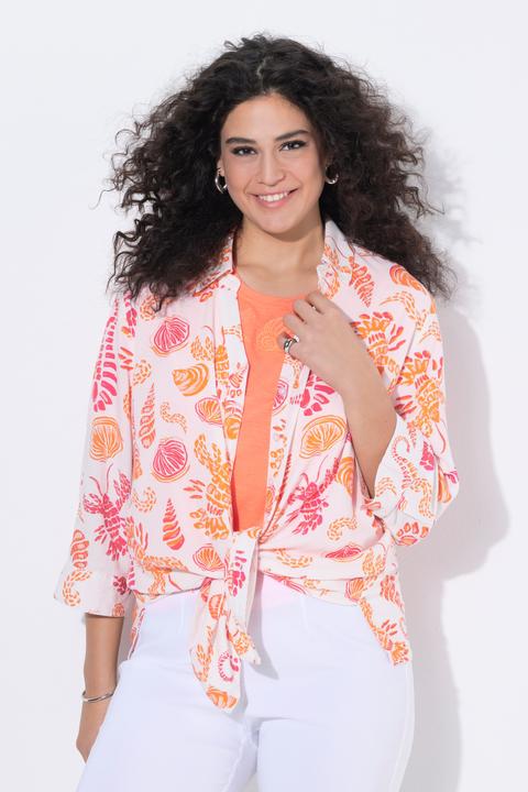 Immagine prodotto Ulla Popken Camicia in misto lino con colletto da camicia e maniche a 3/4 (48)