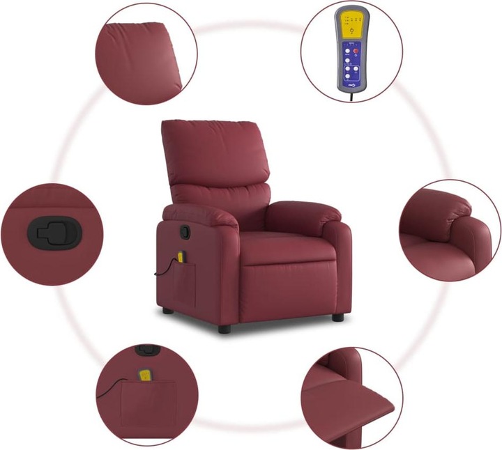 Produktbild VidaXL Massagesessel Weinrot Kunstleder,Farbe: Weinrot,Material