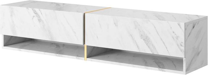Selsey Mirrgo Floating TV Console with Golden Accents and White Marble Finish