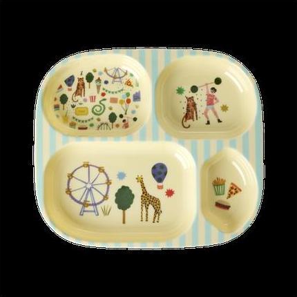 Actual product image Rice - Melamine Kids 4 Room Plate with Fun Fair Print - Mint