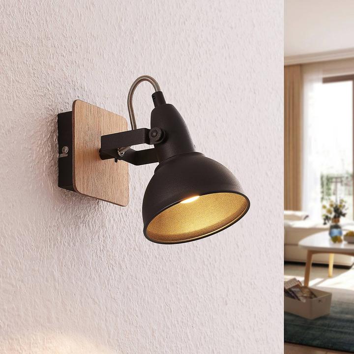 Actual product image Lindby Aylis Spot, black, wood, single flame (E14)