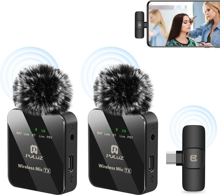 Actual product image Puluz Dual lavalier microphone USB-C