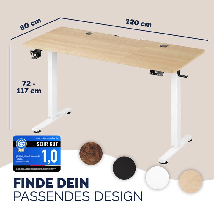 Image du produit Casaria Höhenverstellbarer Schreibtisch (120 x 60 x 72 cm)
