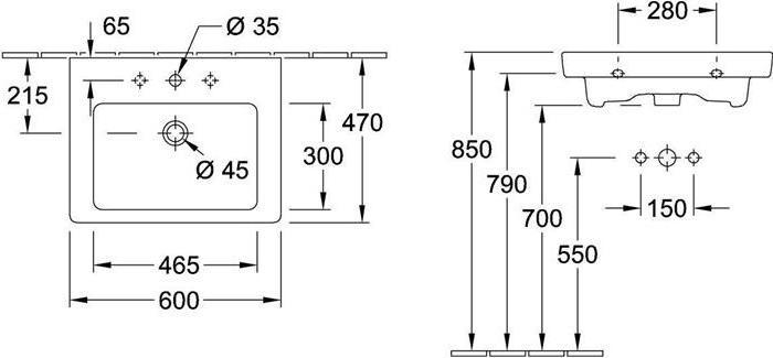 Actual product image Villeroy & Boch V&B washbasin SUBWAY 2.0 600x470mm, with ÜL white (470 mm, 600 mm)