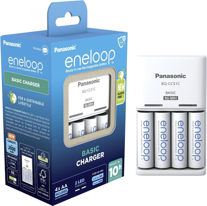 Actual product image Panasonic eneloop Basic Charger BQ-CC51 (4 pcs., AA, AAA, 1900 mAh, Battery + charger)