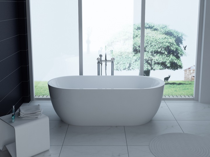 Produktbild PureHaven freistehende Luxus Acryl-Badewanne 170x80 cm elegant inkl. Siphon Überlaufschutz leicht zu (200 l, 80 cm, 170 cm)