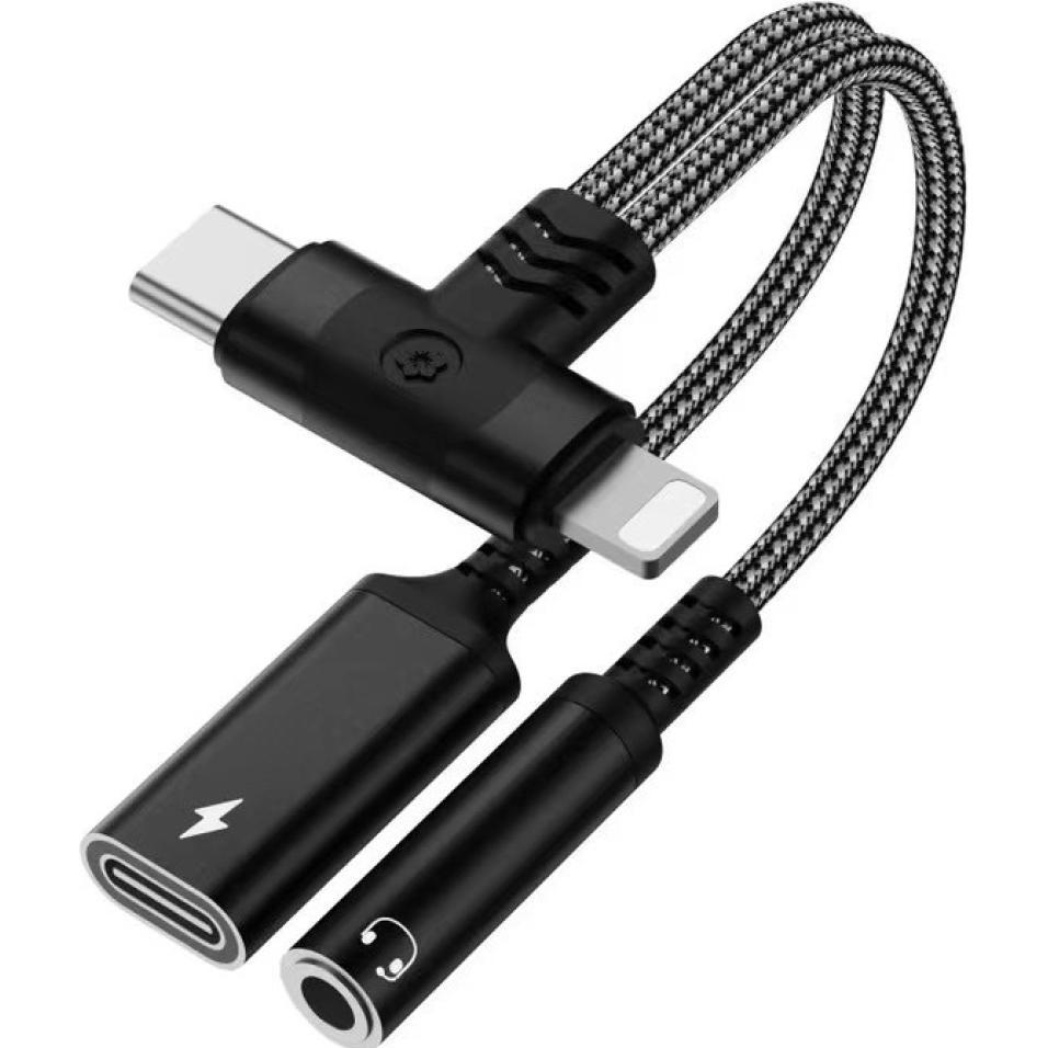 PowerGuard USB-C & Lightning zu 3.5mm Klinke & Type C Charge Adapter (USB-C, Lightning), Adattatore dispositivo mobile, Nero