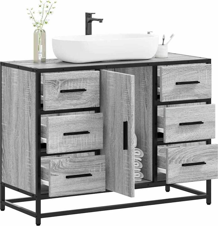 Produktbild vidaXL Waschbeckenunterschrank Grau Sonoma 80x33x60 cm Holzwerkstoff (80 x 33 x 60 cm)