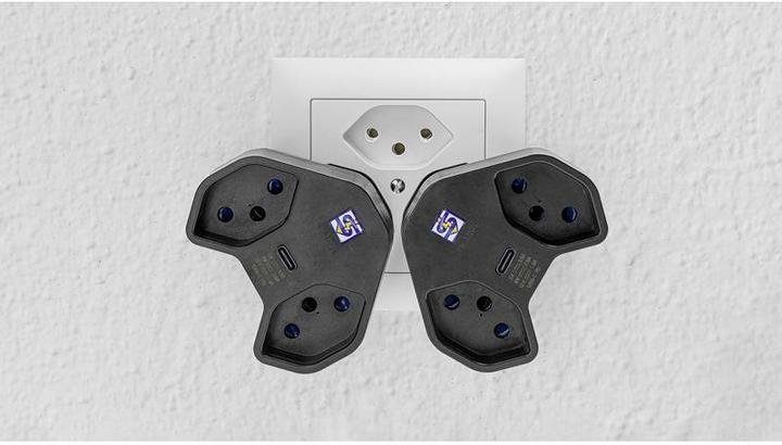 Produktbild Steffen Mehrfachadapter MANTA 2xT13 + 1xUSB-C PD drehbar 320° sw (Typ 13, 3 x)