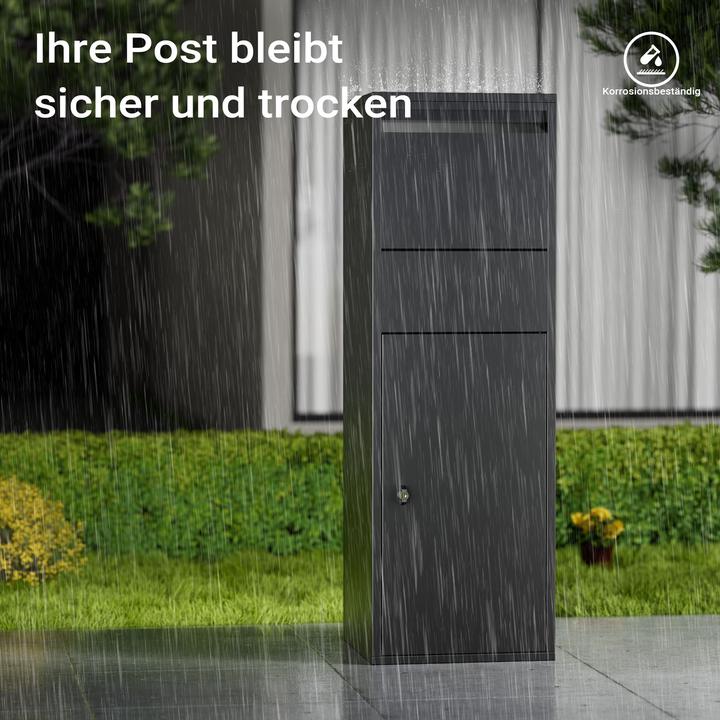 Produktbild Wiltec Paketkasten Briefkasten schwarz 46x45x140cm Paketbox Zuhause Päckchen