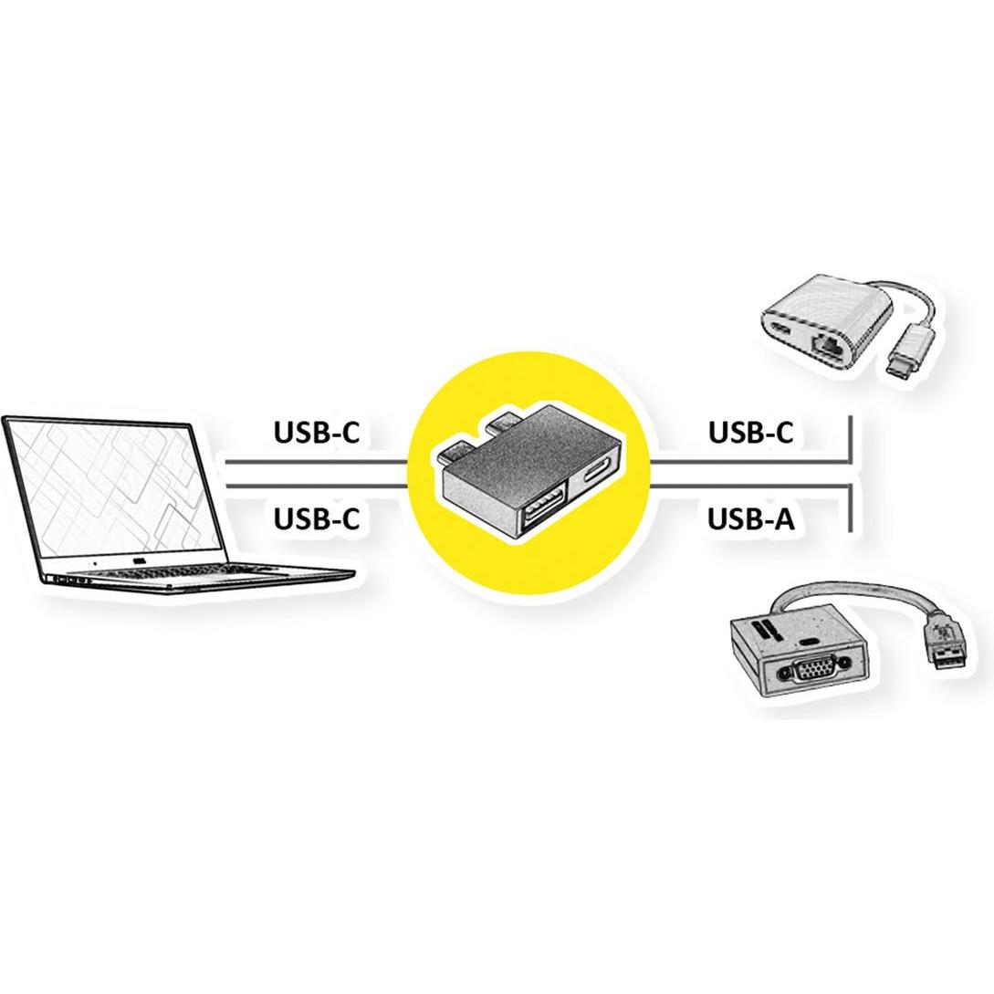 Thumbnail - Roline USB3.2Gen2 Adapter, 10Gbit/s, 2xC(ST) - 1x C(BU)+1x A(BU), 3A (USB 3.2 Gen 2), USB Kabel