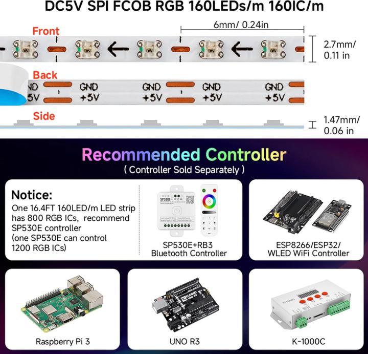 Actual product image Purecrea 5m WS2812B 160LED/m 5V Ultra Narrow LED NeoPixel Strip Rolle