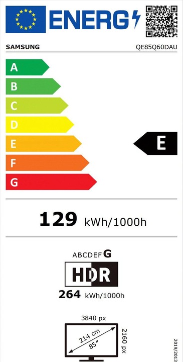 Energy Label Samsung QE85Q60D (85", Q60D, QLED, 4K, 2024)
