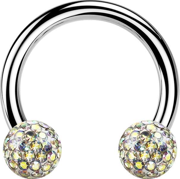 Image du produit Star Piercing Micro Circular Barbell argent avec deux boules de cristal multicolores couche de protection en époxy (sans laiton, Acier chirurgical 316L)