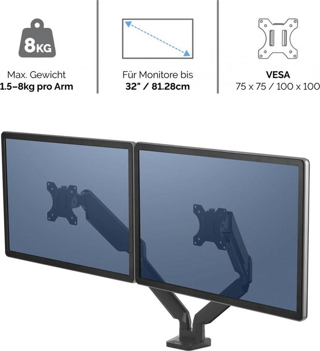 Produktbild Fellowes Platinum Series Doppel Monitorarm (Tisch, 27.03")