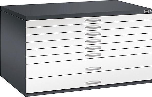 Actual product image C+P Drawing cabinet, A0, 8 drawers, height 760 mm, black grey / traffic white.