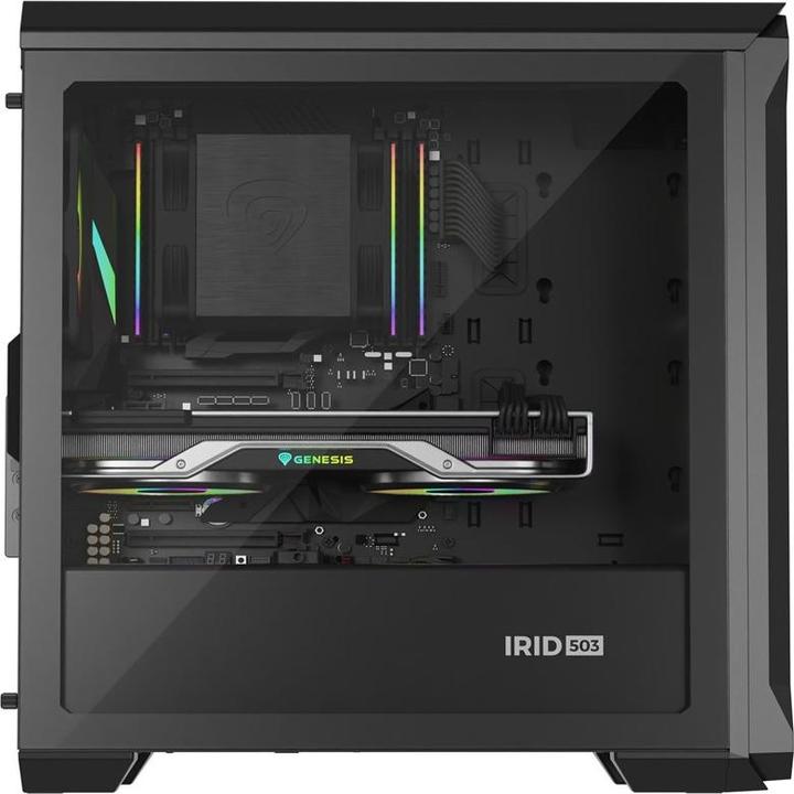 Actual product image Genesis IRID 503 ARGB PC case, Micro Tower, 2xUSB 2.0, 2x jack, 1xUSB 3.0, black (Mini-ITX)