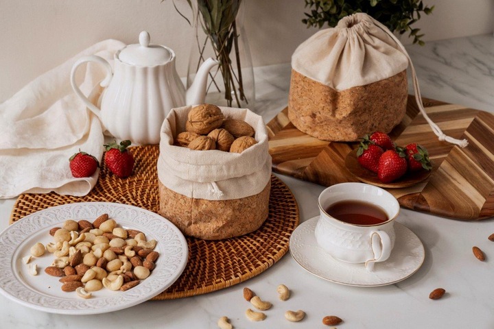 Image du produit Nuts Brotbeutel mit Kordel, Baumwolle M, cork/beige, 20 cm