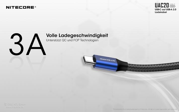 Image du produit Nitecore CABLE USB-C TO USB-A 2.0 1M/CHARGING UAC20 (1 m, USB 2.0)