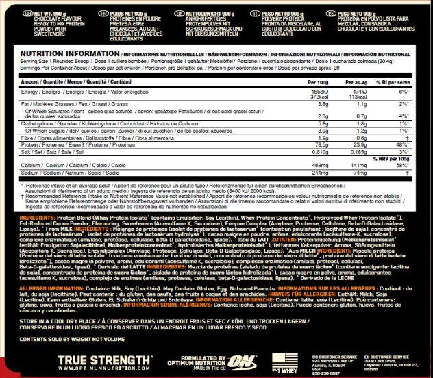 Nutritional values and ingredients Optimum Nutrition 100% Whey Gold Standard (Cream, Cookies, 1 pcs., 2273 g)