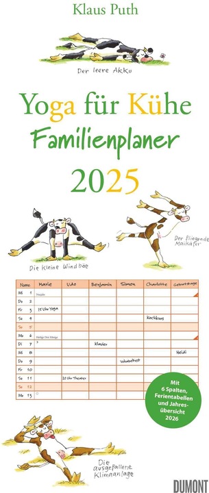 Produktbild Yoga für Kühe Familienplaner 2025 – Wandkalender – Familien-Kalender mit 6 Spalten – Format 22 x (22 x 49 cm, Deutsch)