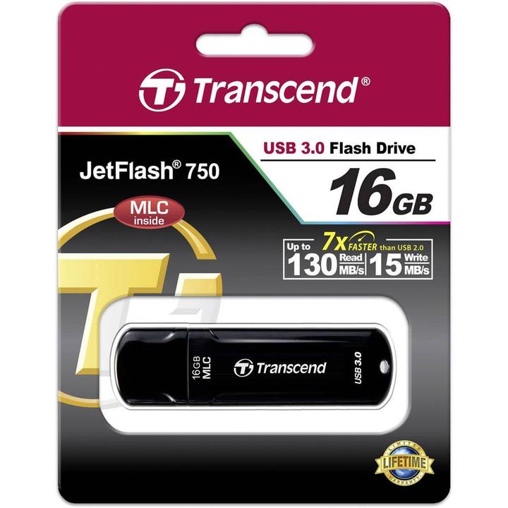 Actual product image Transcend 16GB JETFLASH750 USB3.0 MLC black (16 GB, USB-A)