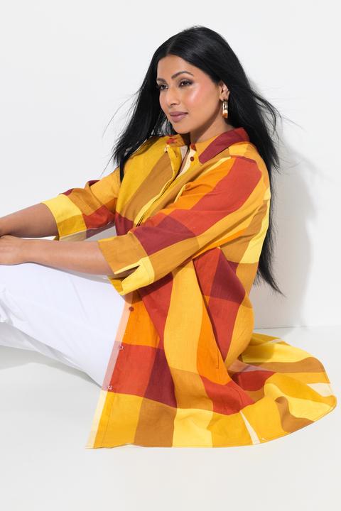 Produktbild Ulla Popken Leinen-Longbluse, Hemdkragen, Taschen, 3/4-Arm (42, 44)