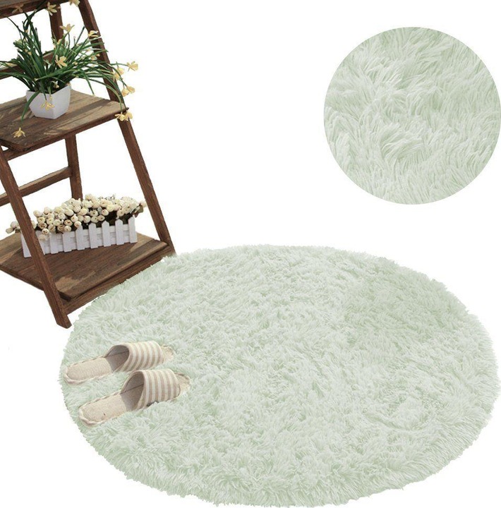 Strado Round carpet Shaggy 150x150 WhiteLime, universel (Ø 150 cm)
