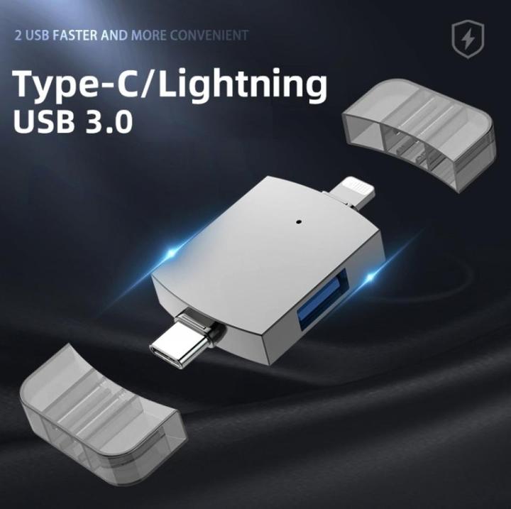 Immagine prodotto PowerGuard Adattatore 2-in-1 OTG USB-C Lightning a doppio USB 3.0 (USB tipo C, Lightning)
