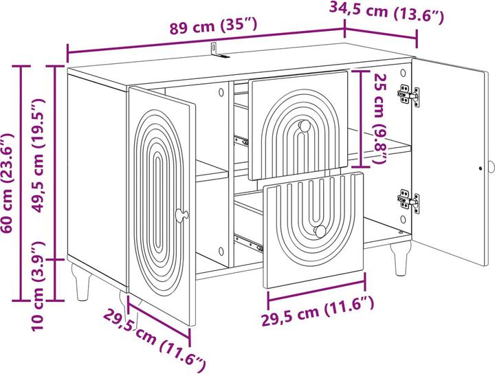 Produktbild vidaXL Sideboard Einheit (34.50 x 89 x 60 cm)