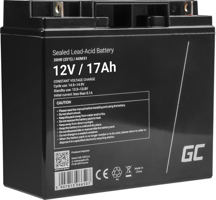 Actual product image GreenCell AGM Battery Lead Acid VRLA 12V 17Ah for motor boats and electric - Battery - 17 (12 V, 17 Ah)