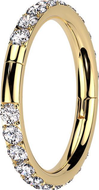 Image du produit Star Piercing Micro anneau segment rabattable doré sur le côté cristaux argent deux interruptions (sans laiton, Titane)